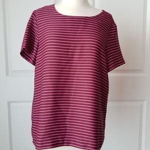 LOFT Stripped Pink Brown short sleeve Blouse
